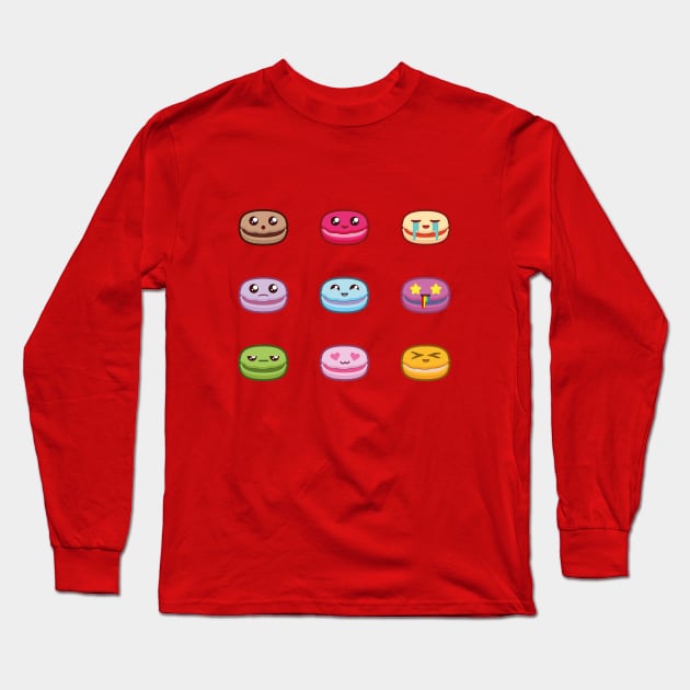 Kawaii Macaron Expressions Long Sleeve T-Shirt by Food in a Can